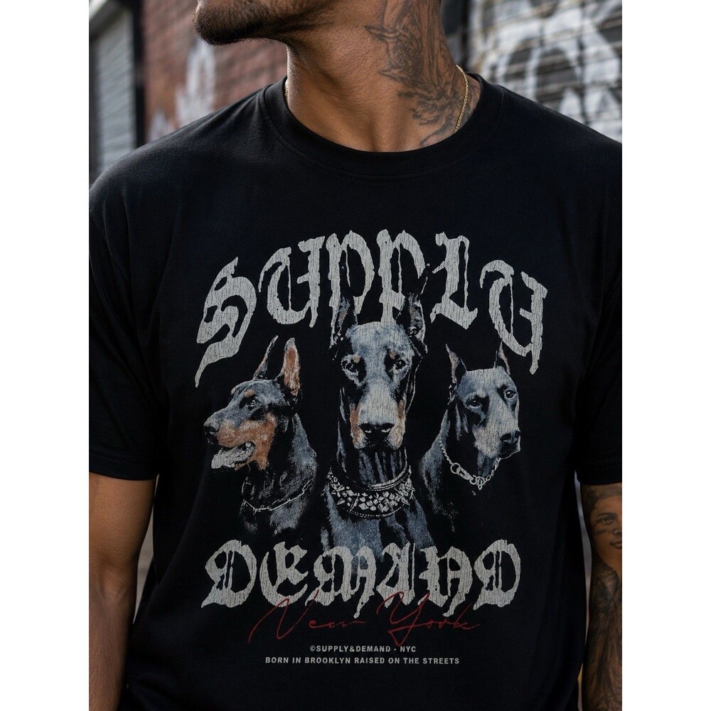 Supply & Demand NY Graphic Tee Black Doberman T-Shirt Unisex Small Streetwear